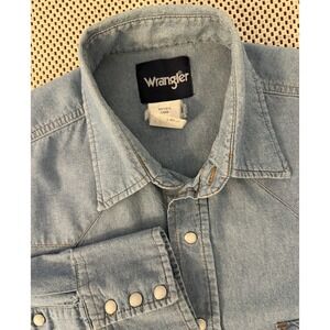 VTG Mens Wrangler Vintage Denim Pearl Snap Long Sleeve Shirt Size Large